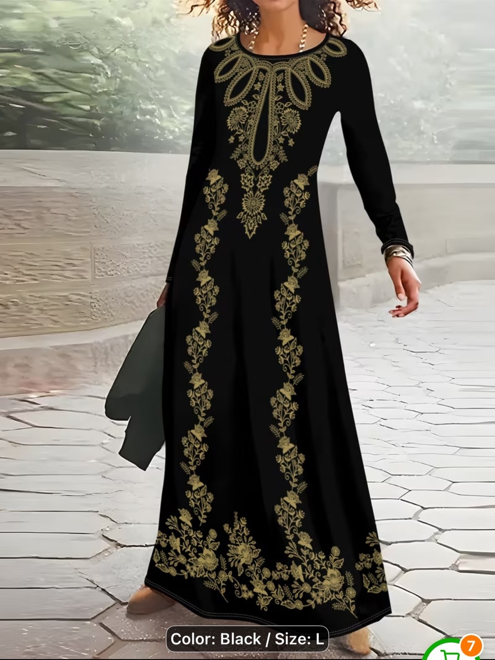 Elegant Black Maxi Dress with Gold Embroidery